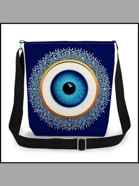 Evil Eye Double-Sided Canvas Crossbody Bag Top Zip Adjustable Strap